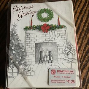 Vintage NOS Burgoyne Christmas Greetings Fireplace 20 Cards 21 Envelopes